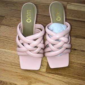 EGO Peep Toe Woven Pyramid Heel Mule